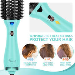 Hot Air Brush,  Professional One Step Hair Dryer & Volumizer 4 in 1 Upgrade Anti-Scald Negative Ionic Technology for All Hair Types, Light Green