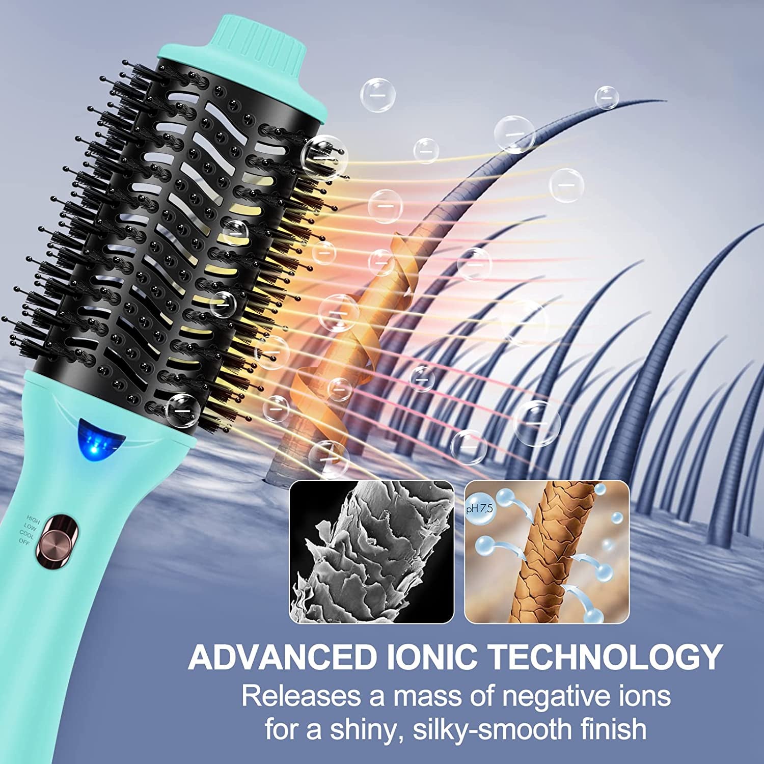 Hot Air Brush,  Professional One Step Hair Dryer & Volumizer 4 in 1 Upgrade Anti-Scald Negative Ionic Technology for All Hair Types, Light Green